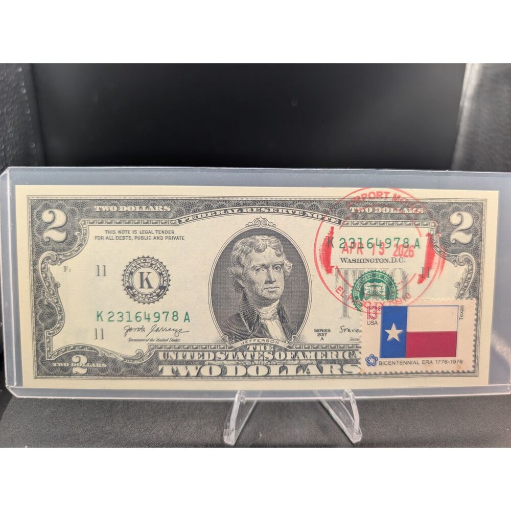 2017A $2 Collectible Note • Serial K23164978A • Texas Stamp & APR 13 2026